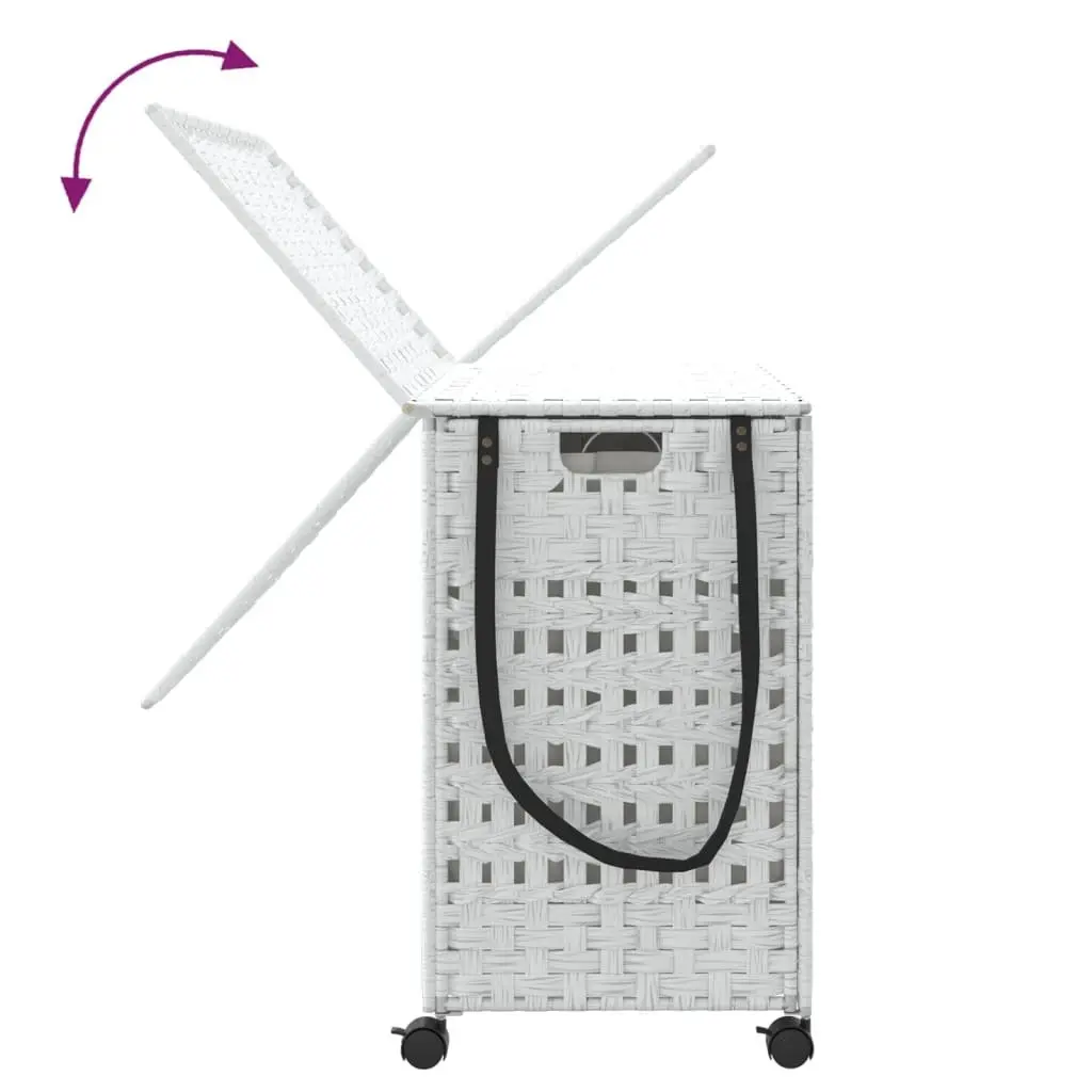 Rattan Laundry Basket with Wheels White 66x35x60cm Laundry Hamper 3 Compartments
