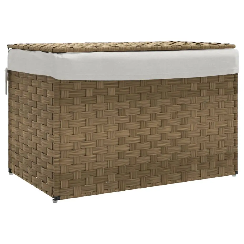 Laundry Basket with Lid Brown Foldable Poly Rattan Storage Bin