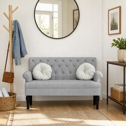 Stylish Grey Padded Bench with Backrest for Your Home