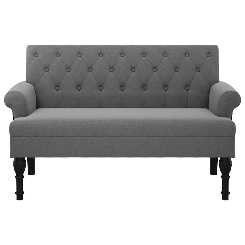 Fabric Bench 120cm Grey Padded Seat Backrest Armrests Button Tufts Wooden Feet