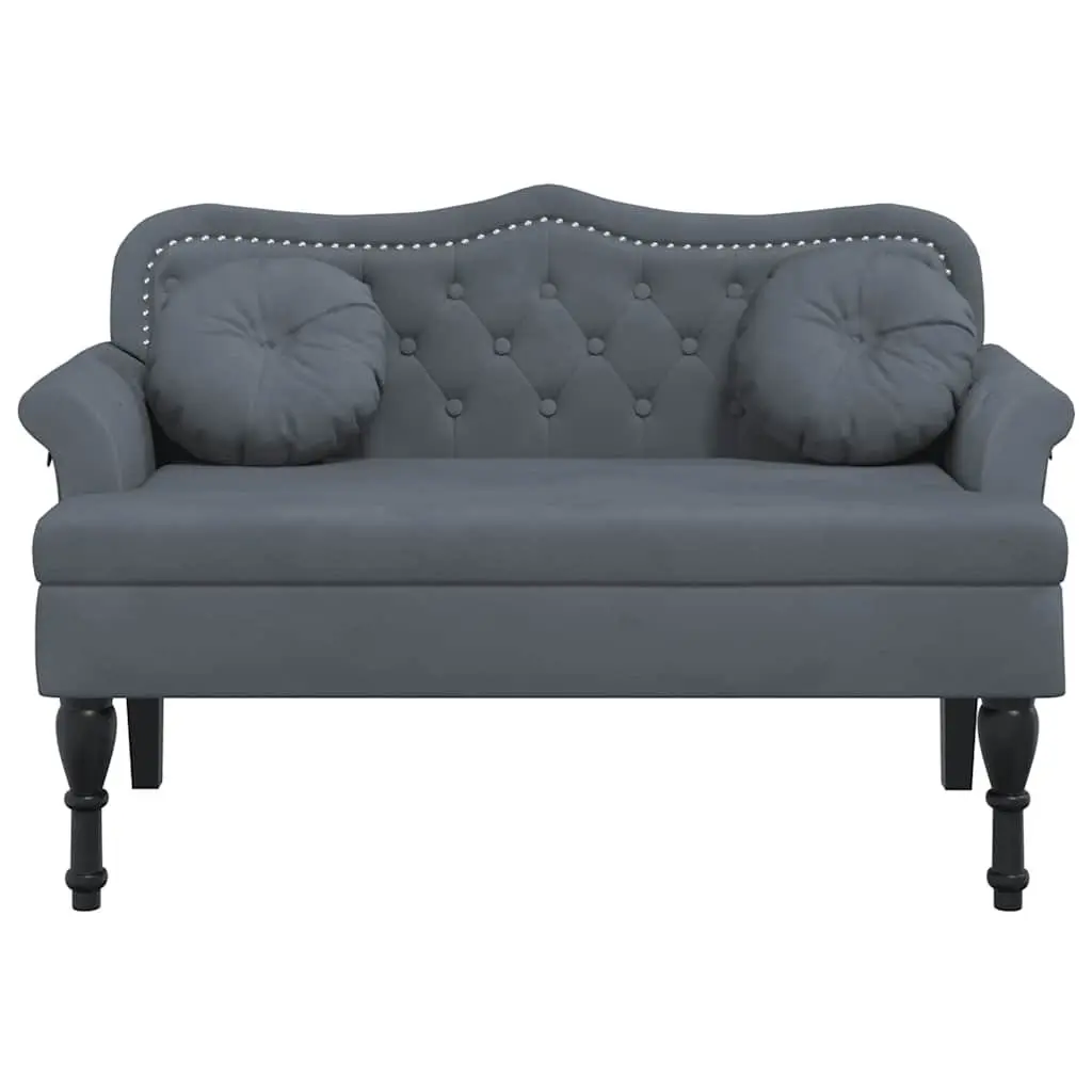 Bench Dark Grey Velvet Seat with Backrest and Armrests