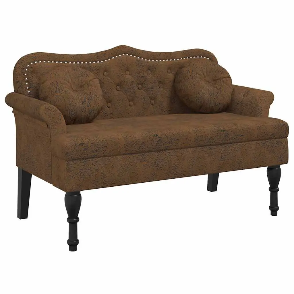 Bench with Cushions Brown Faux Suede Upholstered Seat Backrest Armrests