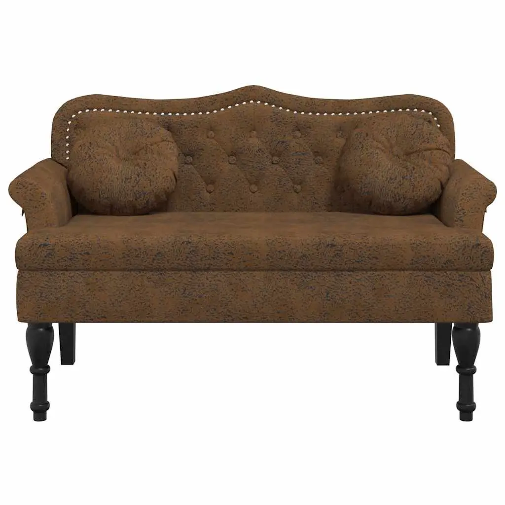 Bench with Cushions Brown Faux Suede Upholstered Seat Backrest Armrests