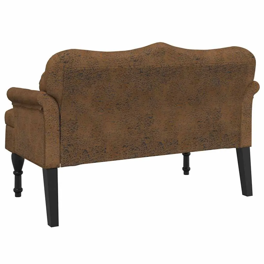 Bench with Cushions Brown Faux Suede Upholstered Seat Backrest Armrests