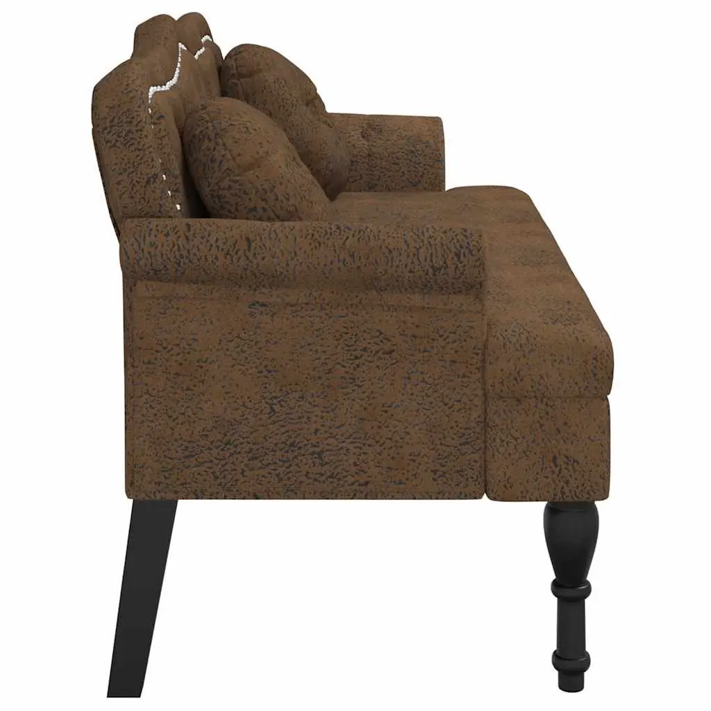 Bench with Cushions Brown Faux Suede Upholstered Seat Backrest Armrests