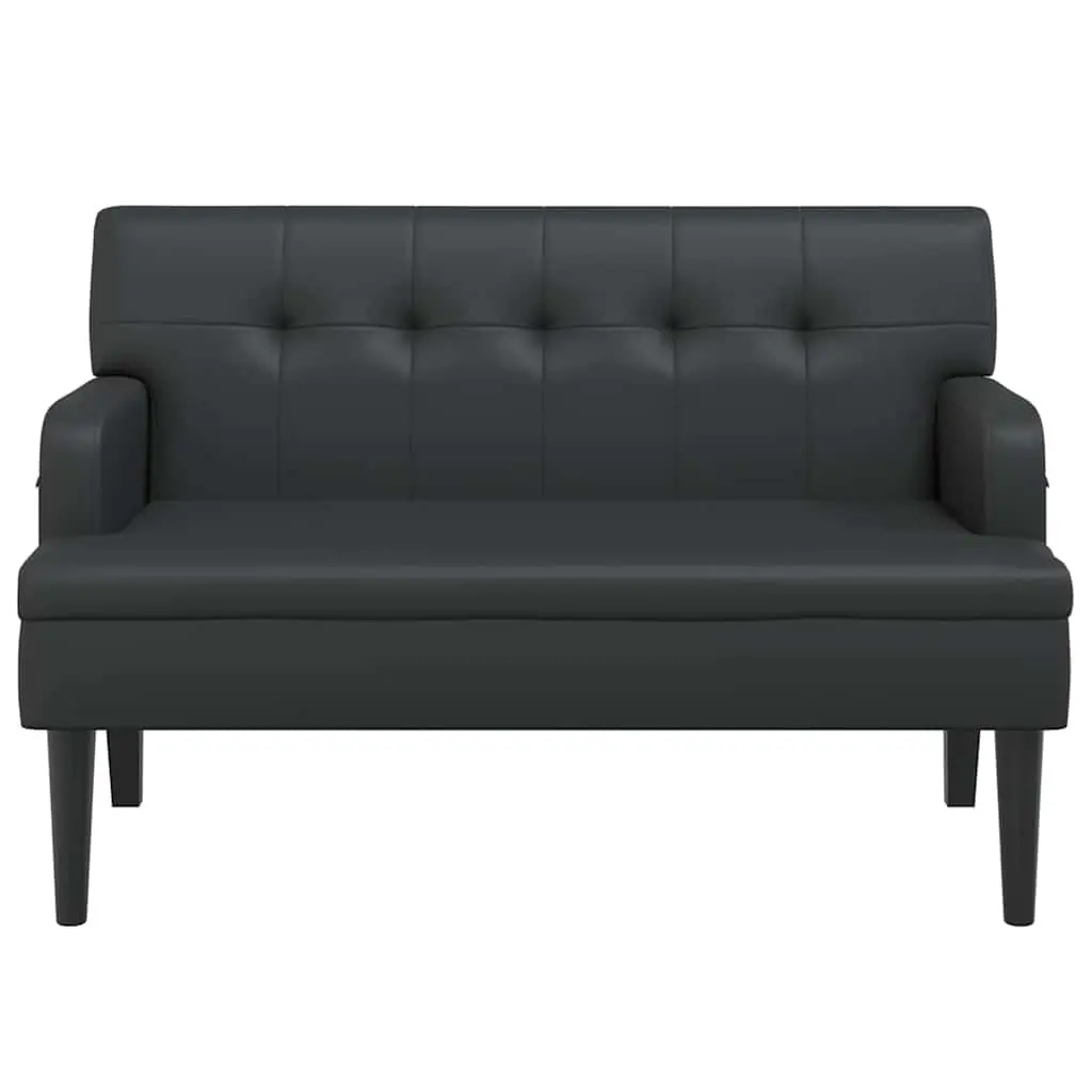 Bench Black Faux Leather Padded Seat Backrest Armrests Home Office