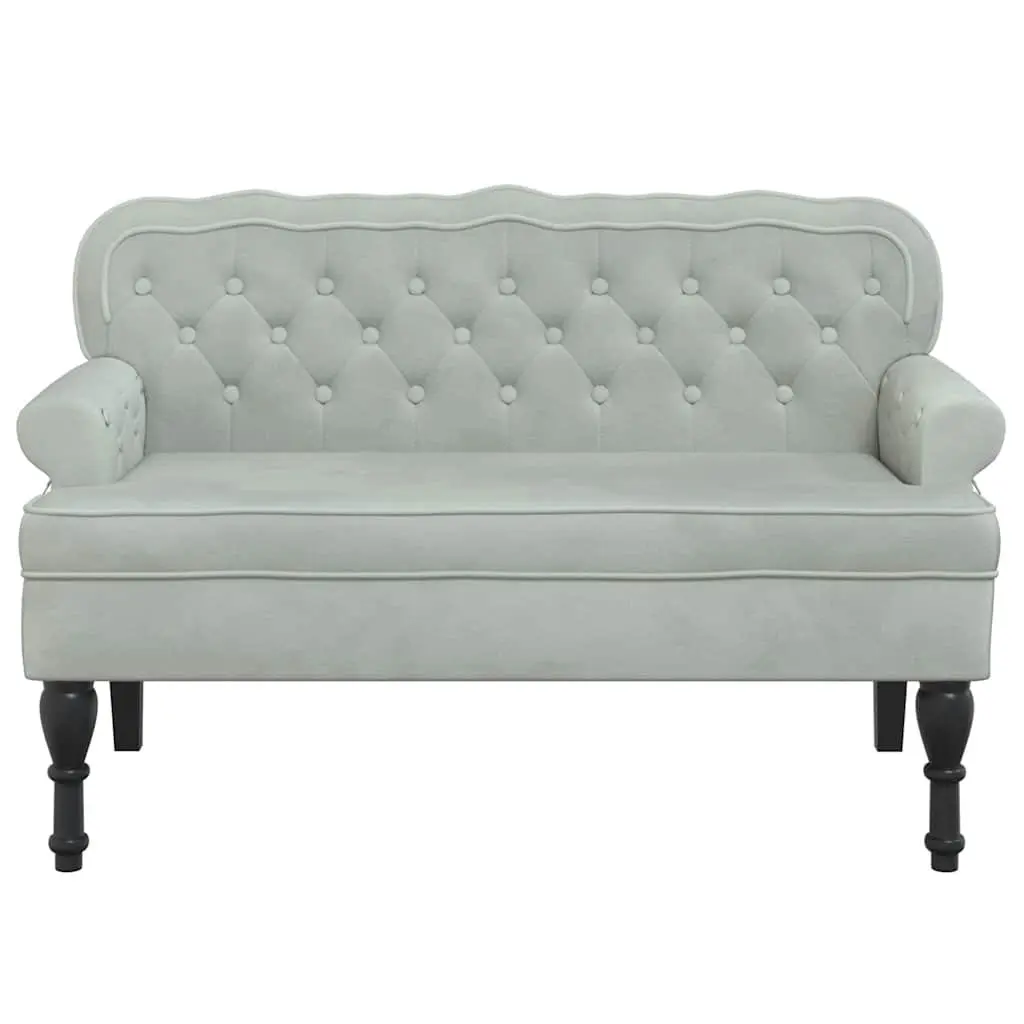 Grey Velvet Padded Bench with Wave Backrest and Armrests for Living Room Bedroom Office