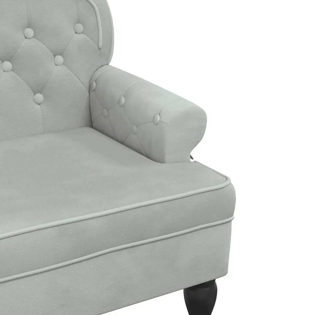 Grey Velvet Padded Bench with Wave Backrest and Armrests for Living Room Bedroom Office