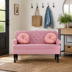 Stylish Pink Velvet Bench with Backrest for Home