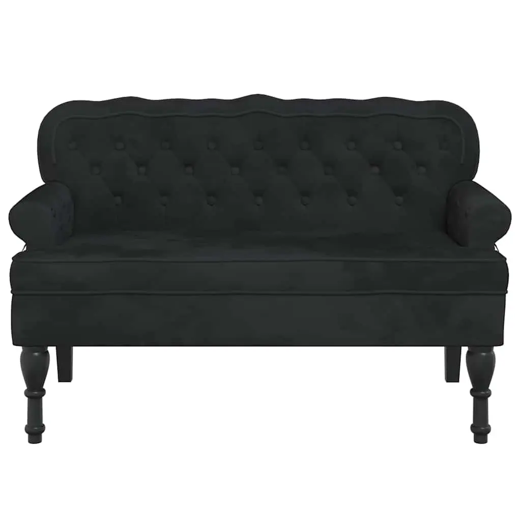 Bench Black Velvet Padded Seat Wave-Shaped Back Armrests