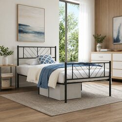 Metal Bed Frame King Single 107x203 cm with Footboard Slatted Base Black
