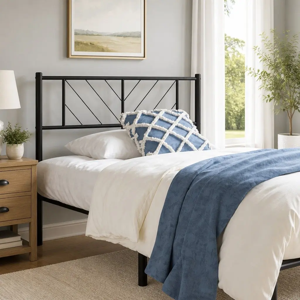 Metal Headboard Black 107cm Bed Frame Header Bedroom Furniture Stylish Design