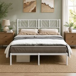 Stylish White Bed Frame with Storage, 135x190 cm