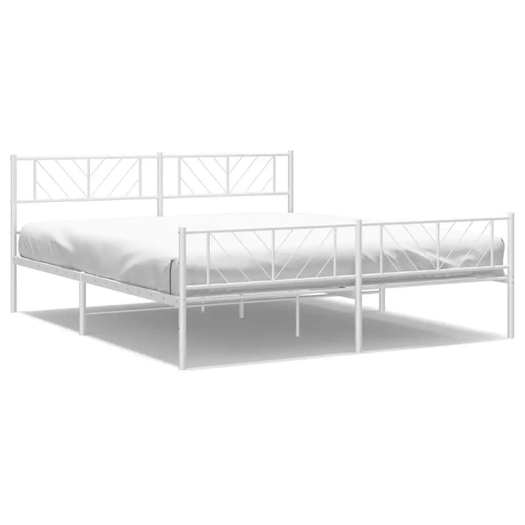 King Size Metal Bed Frame 183x203cm White with Headboard Footboard and Slatted Base