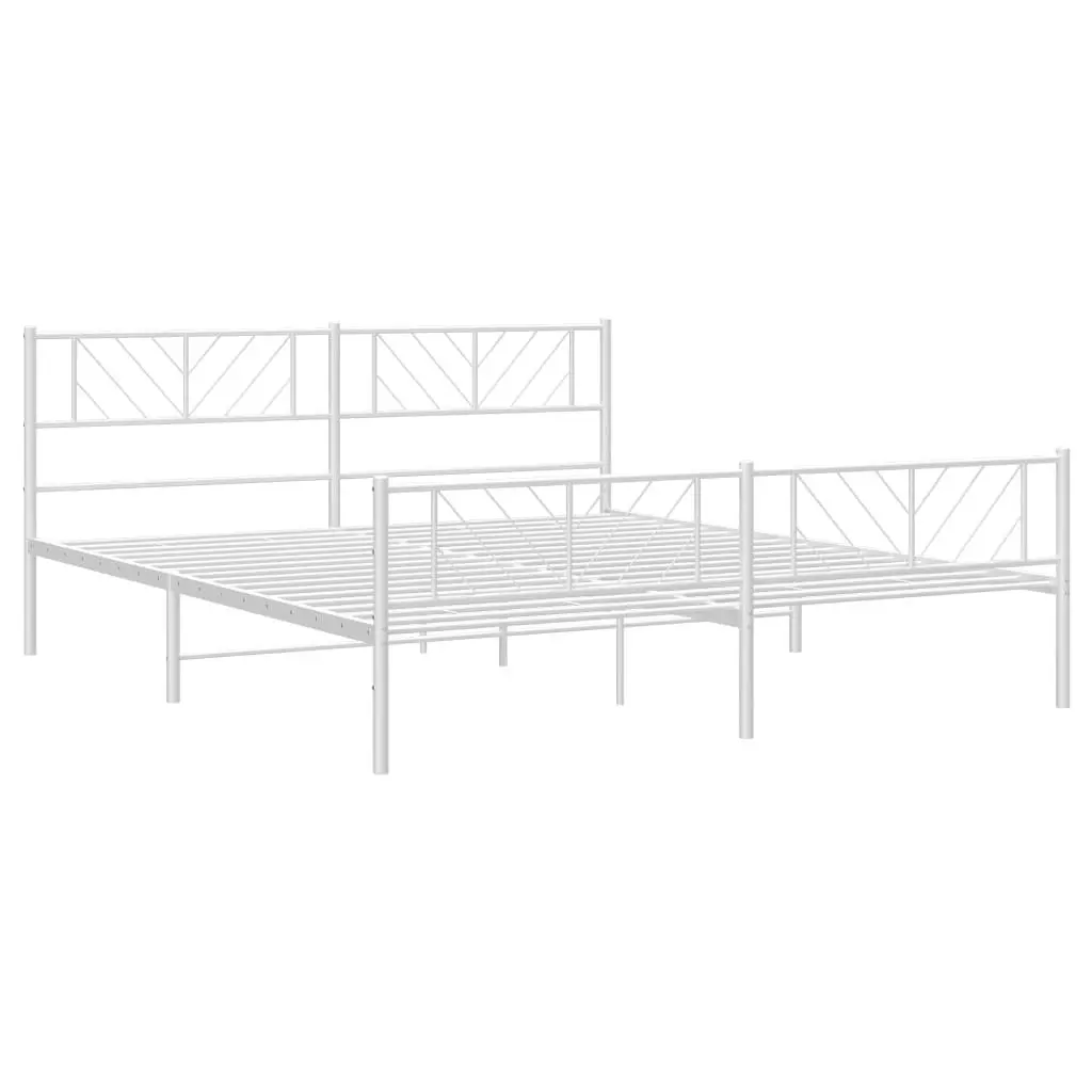 King Size Metal Bed Frame 183x203cm White with Headboard Footboard and Slatted Base