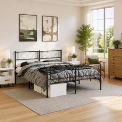 Classic Black Metal Bed Frame with Footboard for Cozy Bedrooms