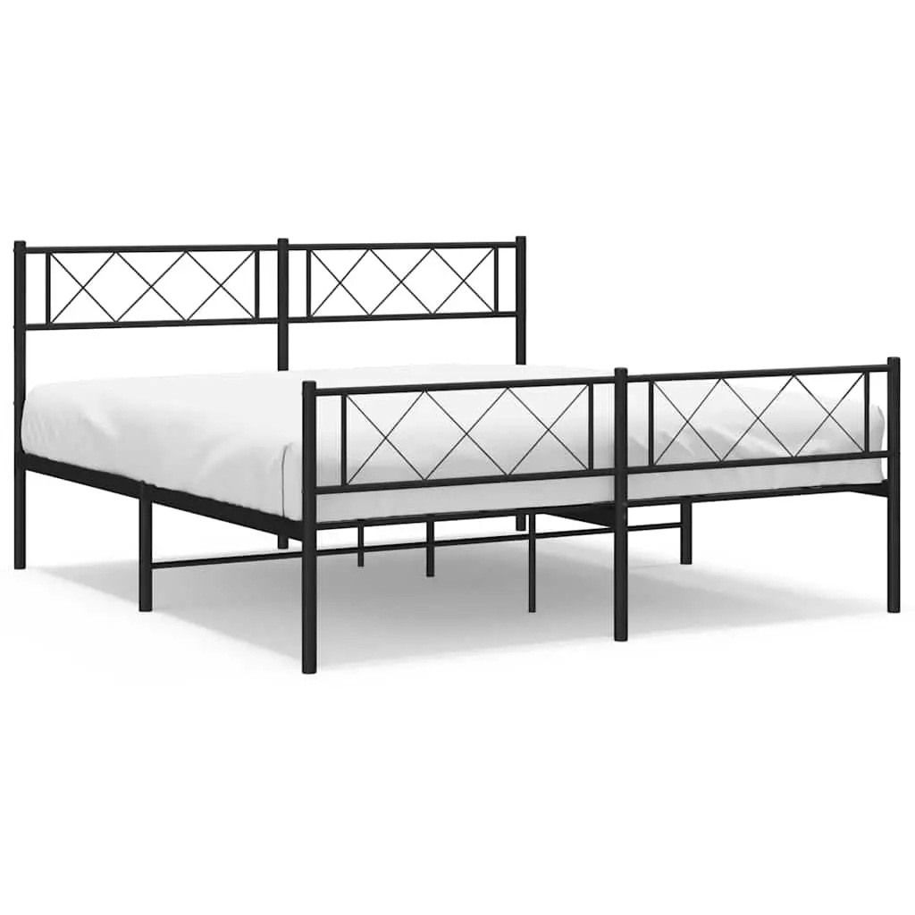 Metal Bed Frame 150x200cm Powder-coated Steel Slatted Base with Headboard and Footboard