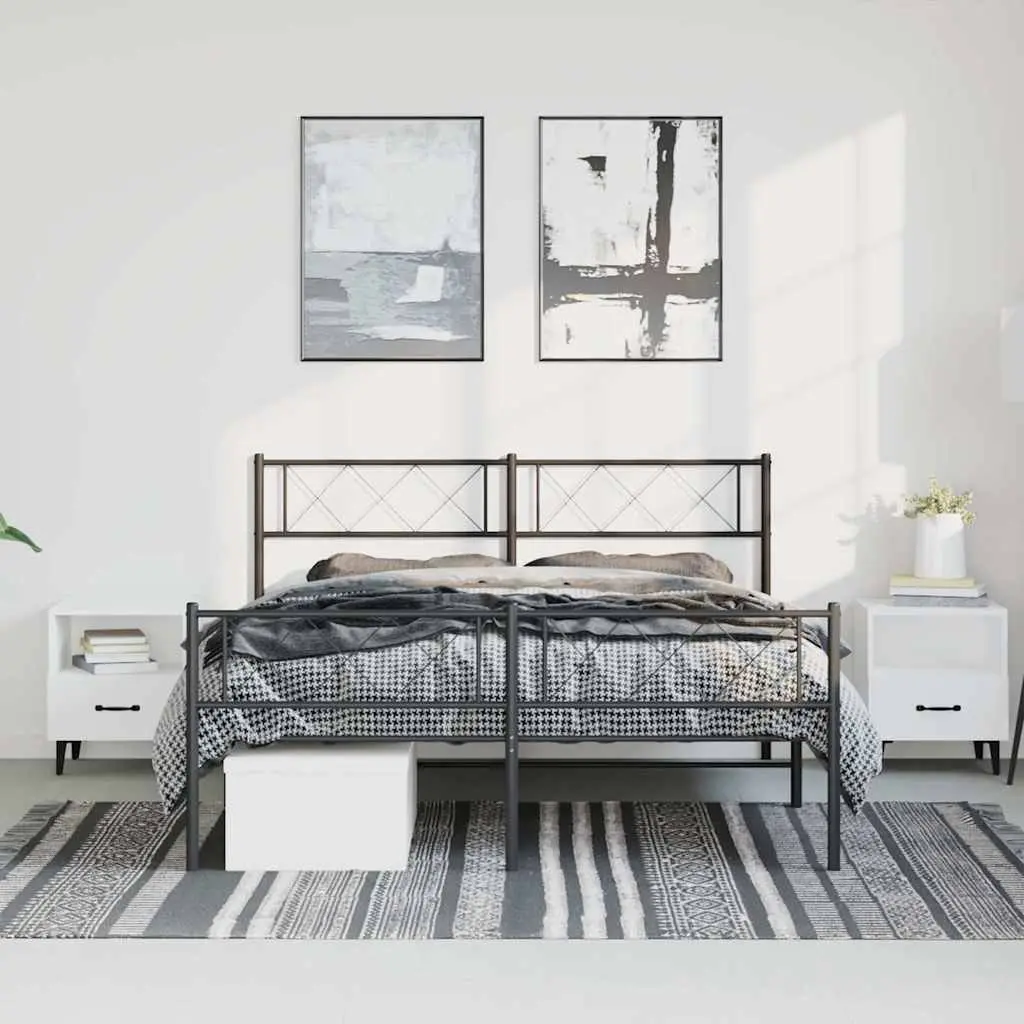 Metal Bed Frame 150x200cm Powder-coated Steel Slatted Base with Headboard and Footboard