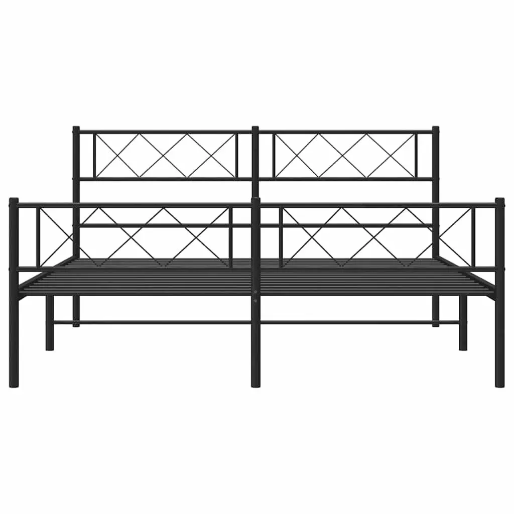 Metal Bed Frame 150x200cm Powder-coated Steel Slatted Base with Headboard and Footboard