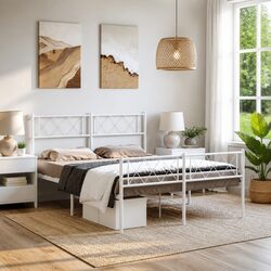 Transform Your Bedroom with a White Metal Bed Frame 135x190cm