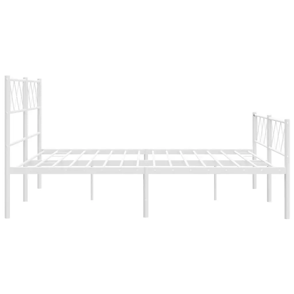 Metal Bed Frame 135x190cm White Powder-Coated Steel Construction Headboard Footboard Slats