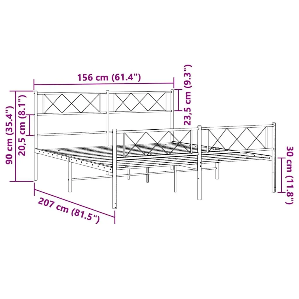 White Metal Bed Frame 150x200 cm with Sturdy Slats Footboard and Headboard for Optimal Mattress Support and Breathability