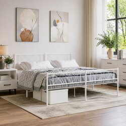 Elevate Your Bedroom with a White King Metal Bed Frame 183x203cm