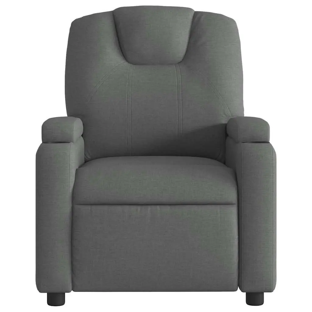 Recliner Chair Grey Fabric Manual Recline Armchair with Cup Holders and Side Pocket Storage