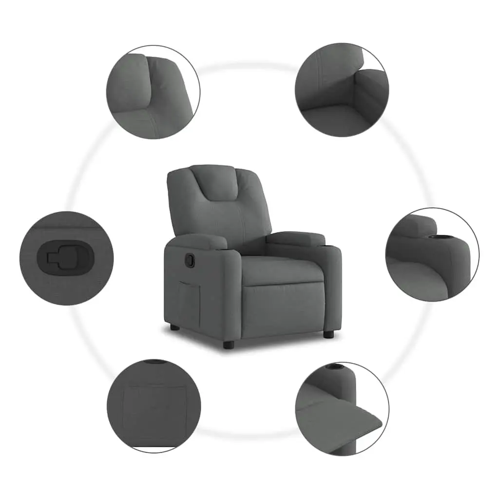 Recliner Chair Grey Fabric Manual Recline Armchair with Cup Holders and Side Pocket Storage