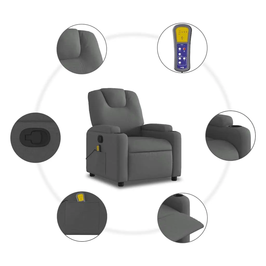 Massage Recliner Chair Grey Fabric Manual Recline 6 Vibration Points USB Powered Armchair