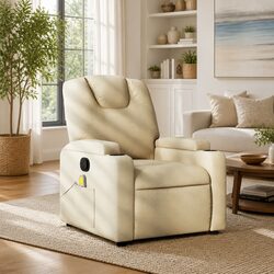 Relax in Style with This Cream Fabric Massage Recliner Chair