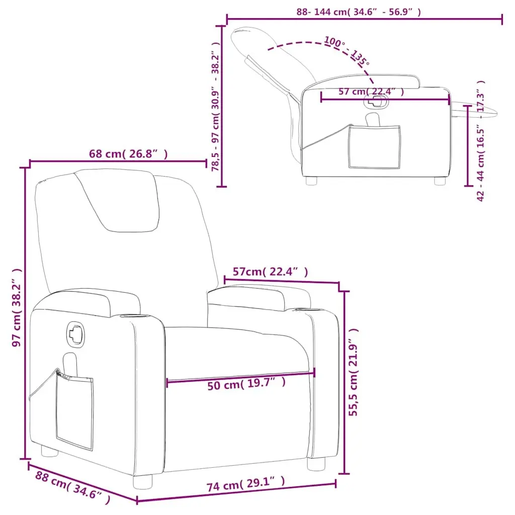 Massage Chair Cream Fabric Manual Recline Vibration with Cup Holders and Storage Pocket