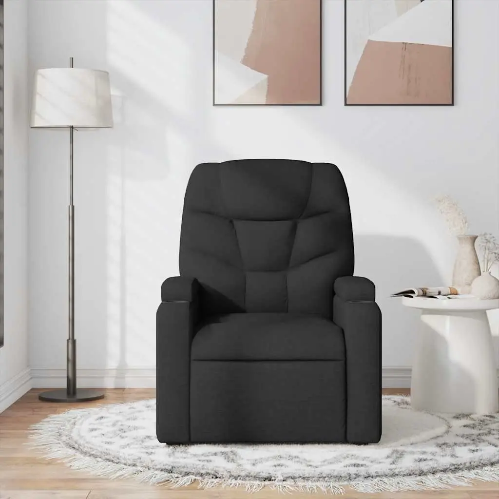 Massage Recliner Chair Black Fabric Manual Reclining with Vibration Massage and Adjustable Footrest