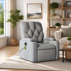 Comfortable Grey Fabric Recliner with Vibration Massage