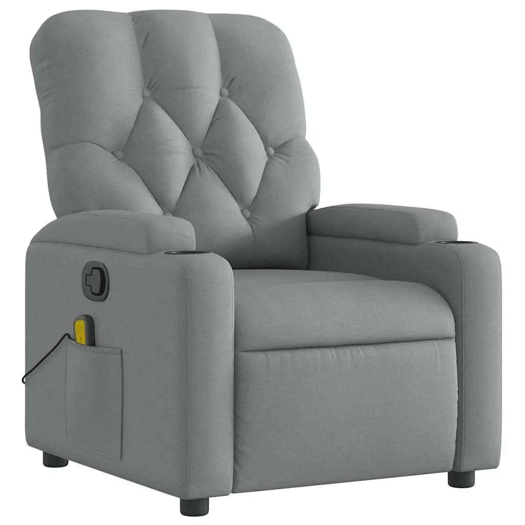 Manual Recline Massage Chair with Vibration and Adjustable Footrest Grey Fabric 135 Degrees