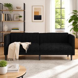 3-Seater Sofa Black Fabric Living Room Couch Comfortable Padded Armrests
