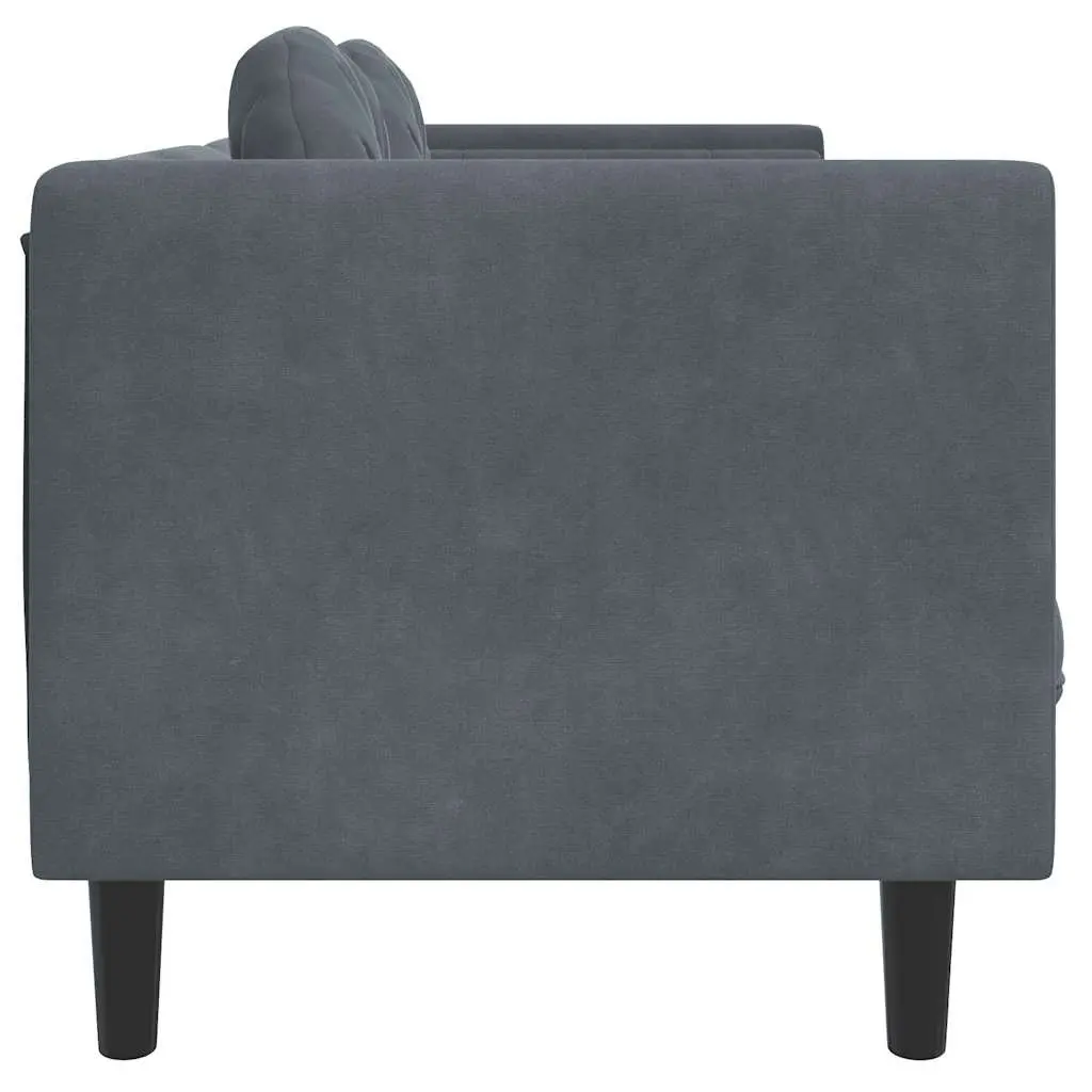 3-Seater Sofa Grey Velvet Cushions Living Room Couch Padded Armrests Backrest