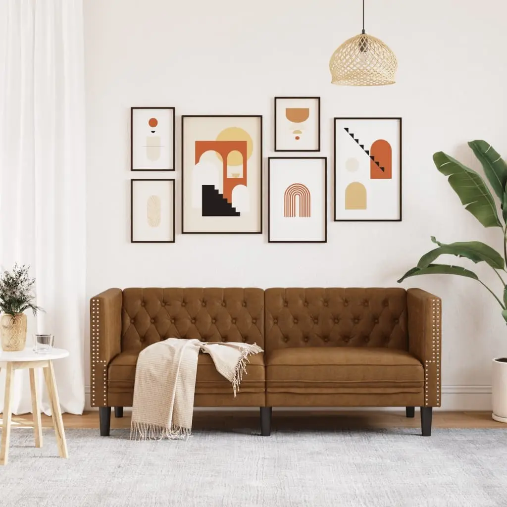 2-Seater Chesterfield Sofa Brown Faux Suede Leather Button Tufted Armchair