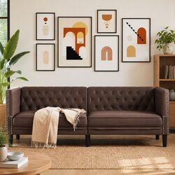 3-Seater Chesterfield Sofa in Elegant Brown Faux Leather