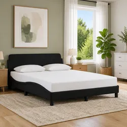 Black Velvet Upholstered Double Bed Frame 137x190 cm with Headboard