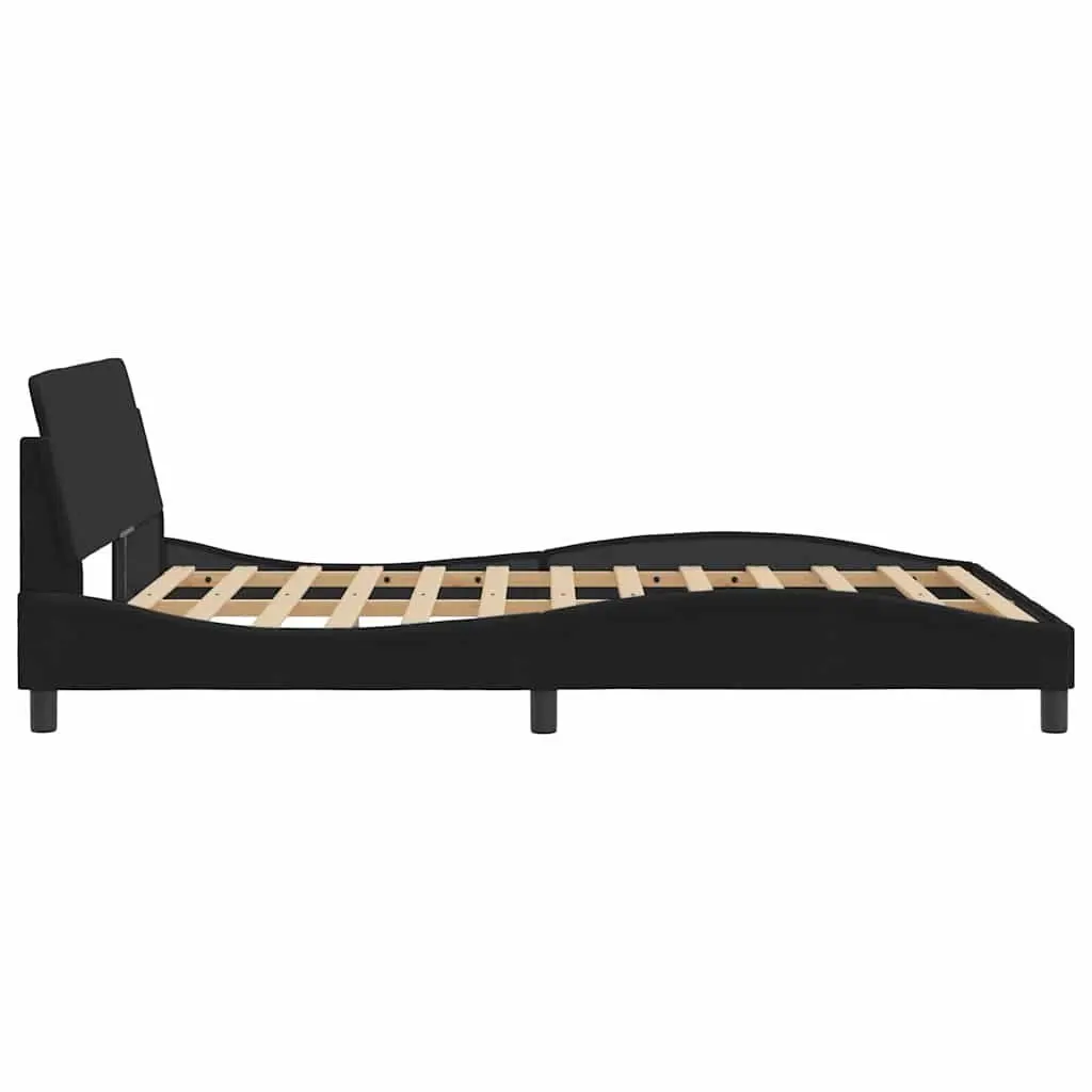Double Bed Frame 137x190 cm Black Velvet Upholstered with Headboard