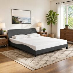Queen Bed Frame Dark Grey Fabric Headboard 152x203 cm Bedroom Furniture