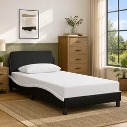 Chic King Single Bed Frame with Headboard in Black & White