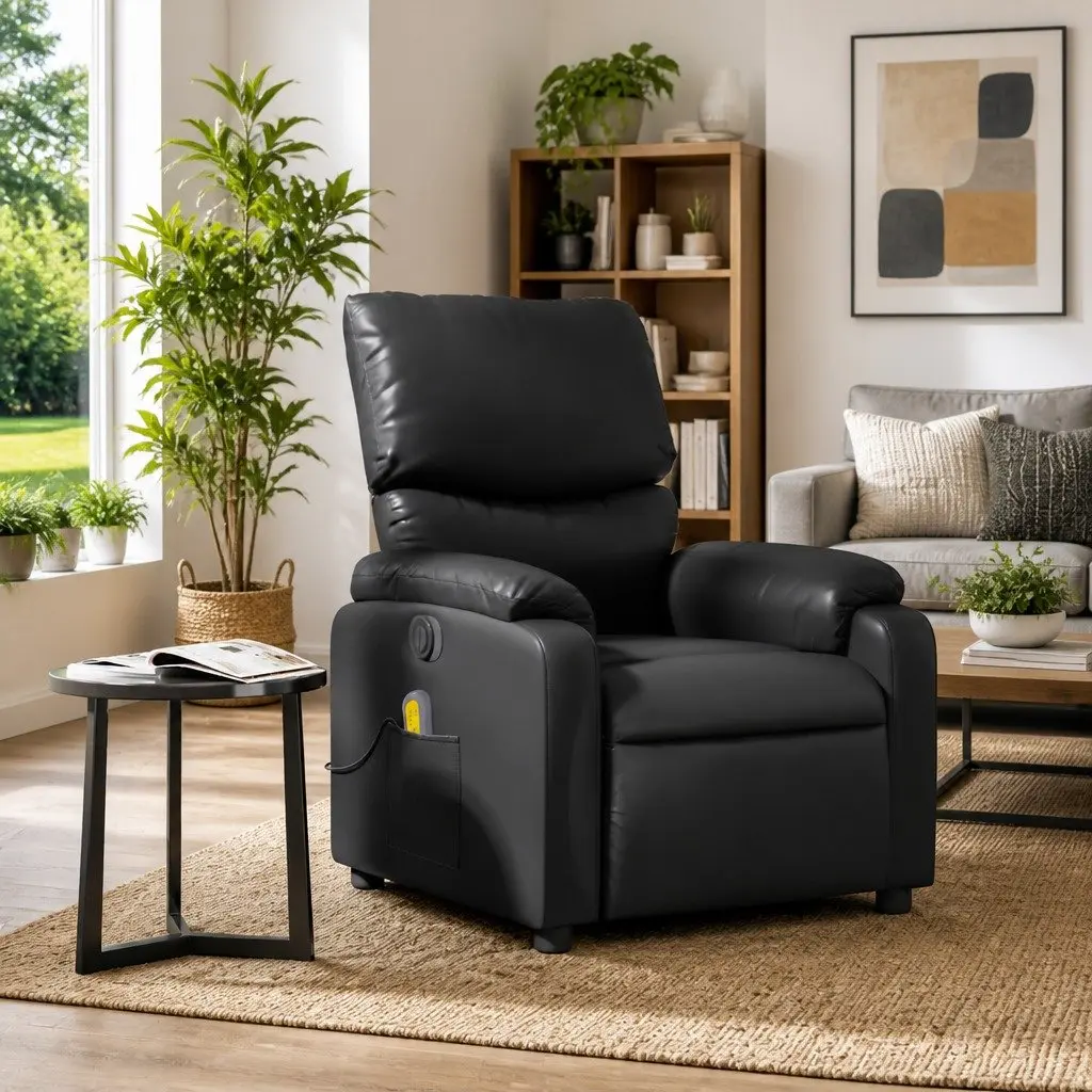 Massage Recliner Chair Black Faux Leather Manual Reclining with Vibration Massage
