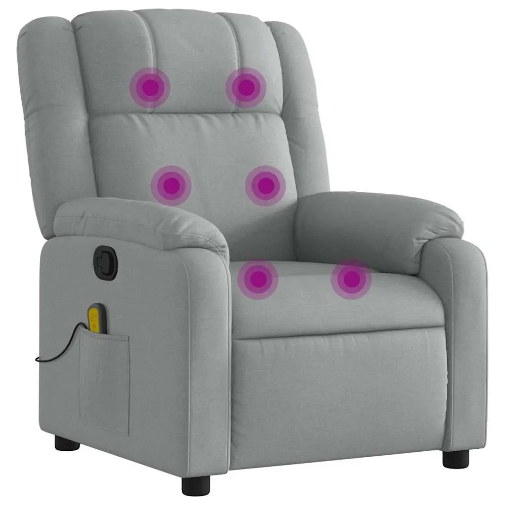 Massage Recliner Chair Light Grey Fabric Manual Recline Vibration Massage Points