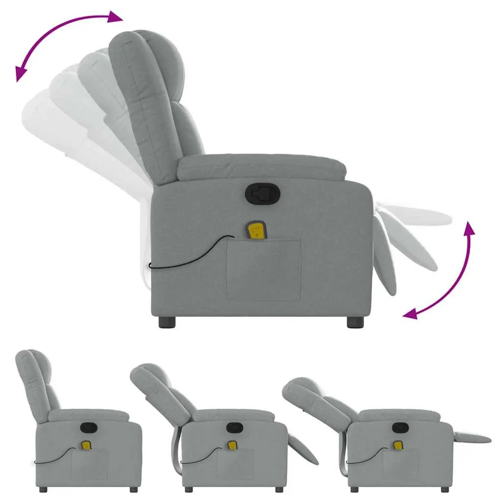 Massage Recliner Chair Light Grey Fabric Manual Recline Vibration Massage Points