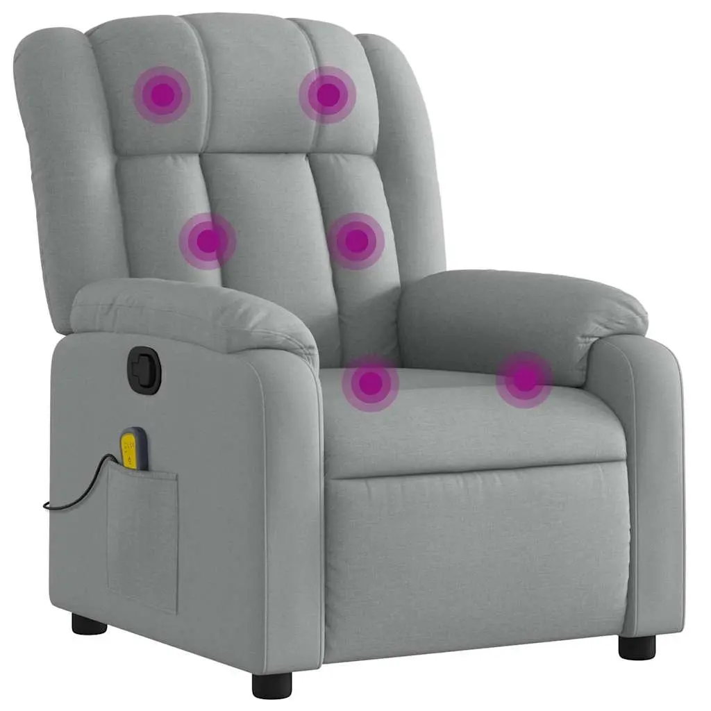 Massage Recliner Chair Light Grey Fabric Manual Recline with Vibration Massage Feature