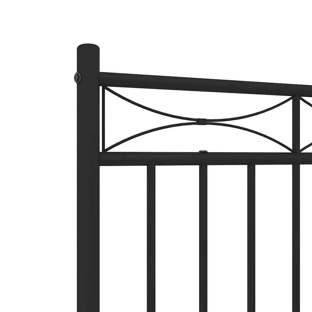 Metal Bed Frame 135x190 cm Black Powder-coated Steel Headboard with Centre Support