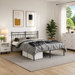 Stylish Metal Bed Frame 150x200 cm with Headboard for Your Bedroom