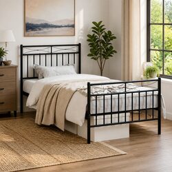 Elegant Black Metal Bed Frame 90x190 cm with Supportive Features